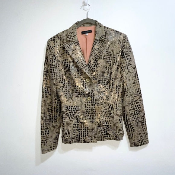 LAUREN TAYLOR Metallic Gold Black Animal Print Blazer Women’s 4 - Picture 2 of 6